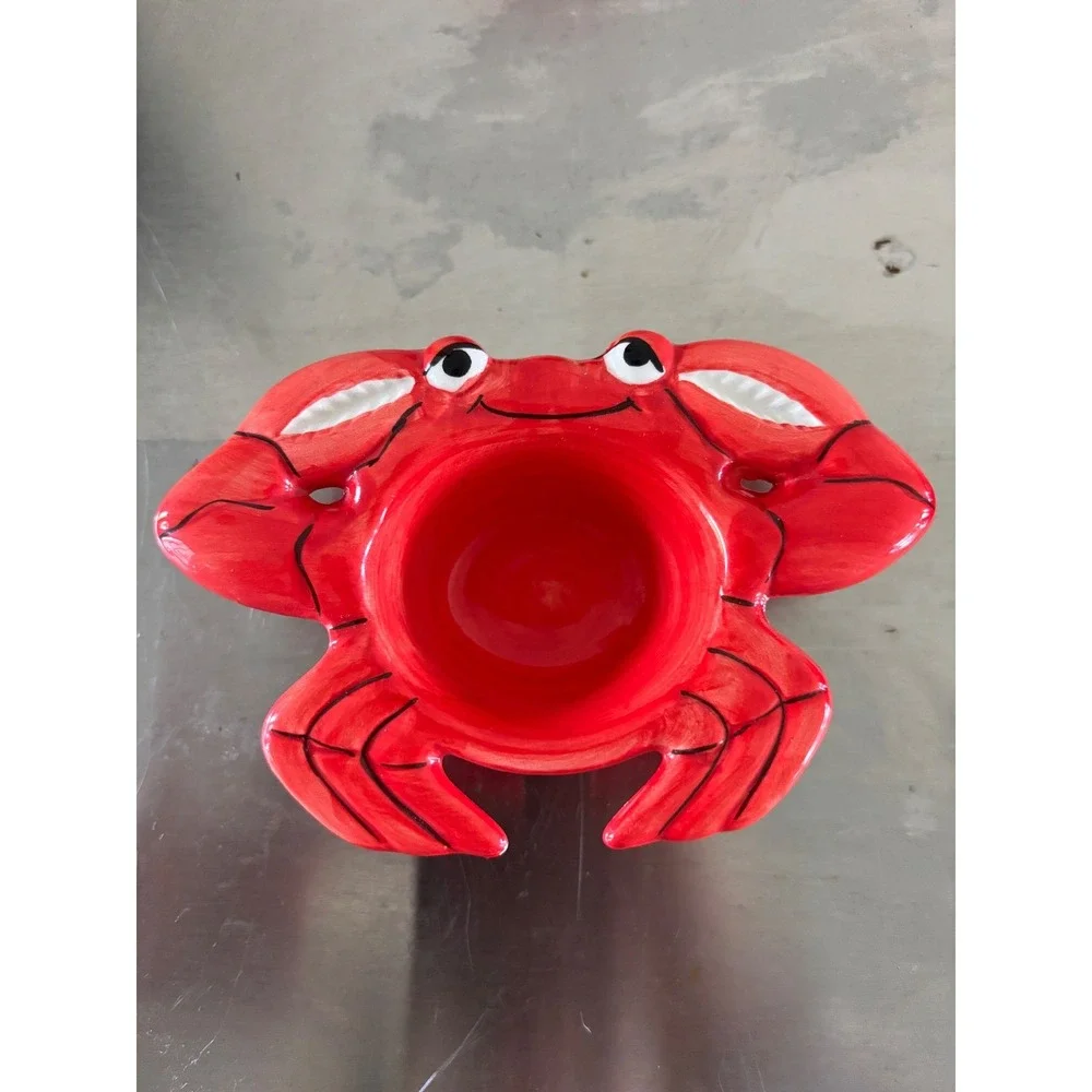 Le Gourmet Chef Vintage Red Ceramic Crab Serving Bowl and Dipping Cup Set 4pc